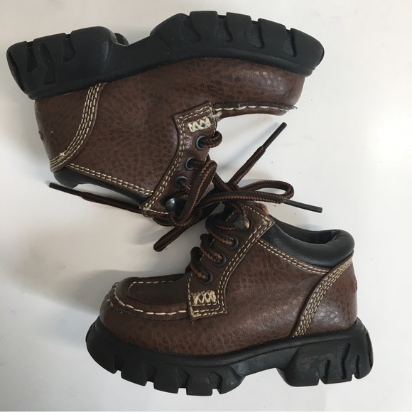 Carter's Baby Boy's Brown Faux Leather Chunky Platform Lace Up Ankle Boots - Picture 10 of 14